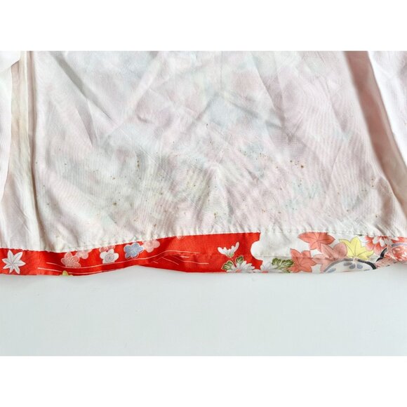 Vintage Made in Japan Red Oriental Japanese Floral Print Kimono, One Size - Picture 14 of 16